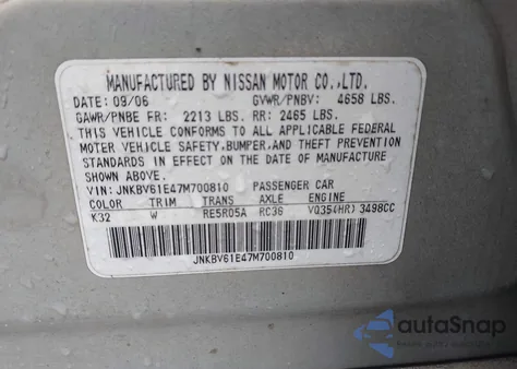 2007 Infiniti G35 Sport z USA, uszkodzony, nr VIN JNKBV61E47M700810